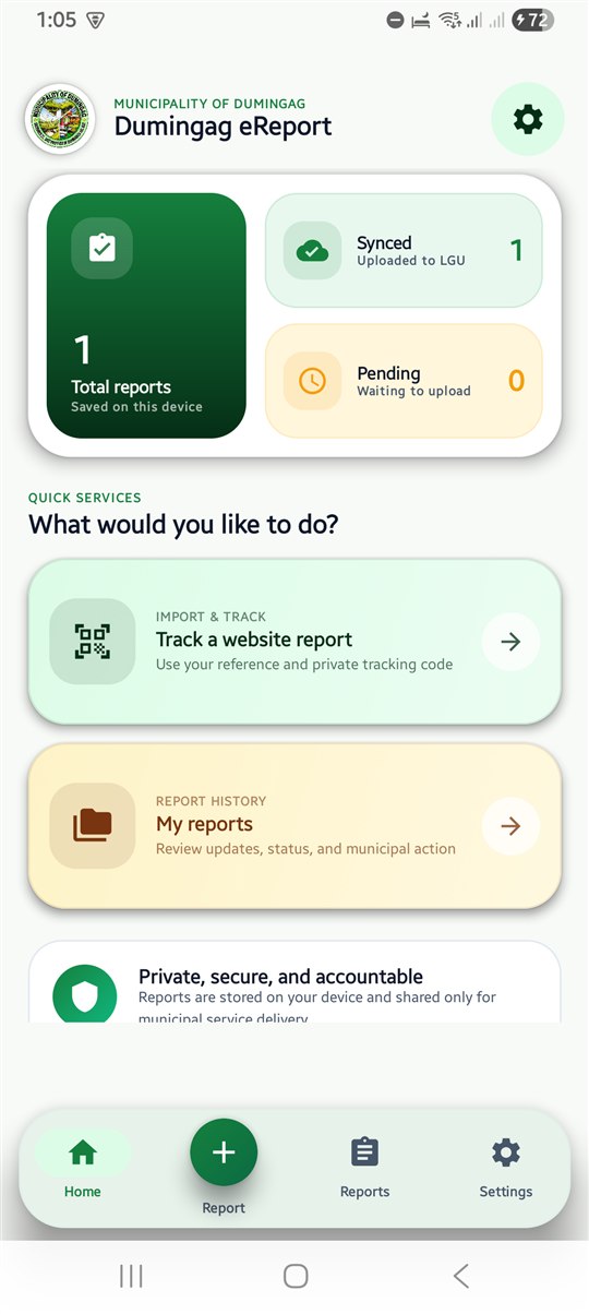 Dumingag eReport Android reporting dashboard